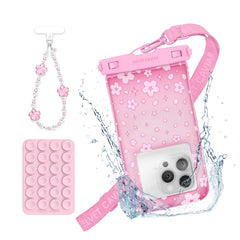 Pink Cherry Blossom Waterproof Floating Phone Pouch Bundle