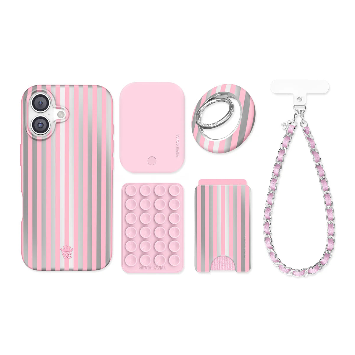 Pink Chrome Stripes iPhone Bundle Set