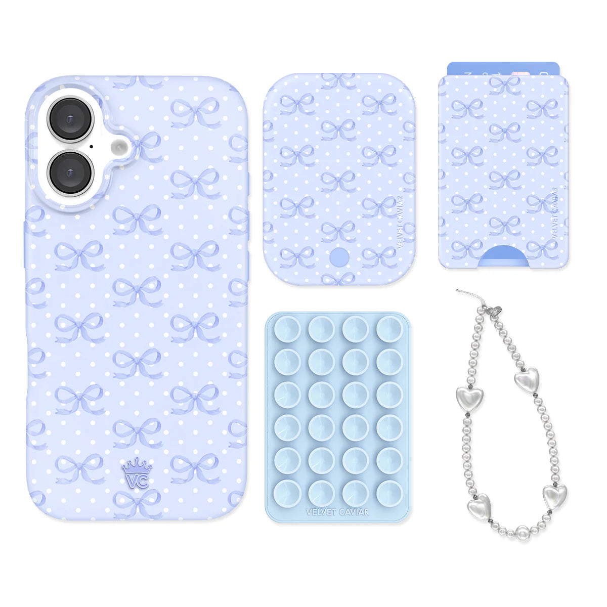 Lovely Blue Bows iPhone Bundle Set - Wallet