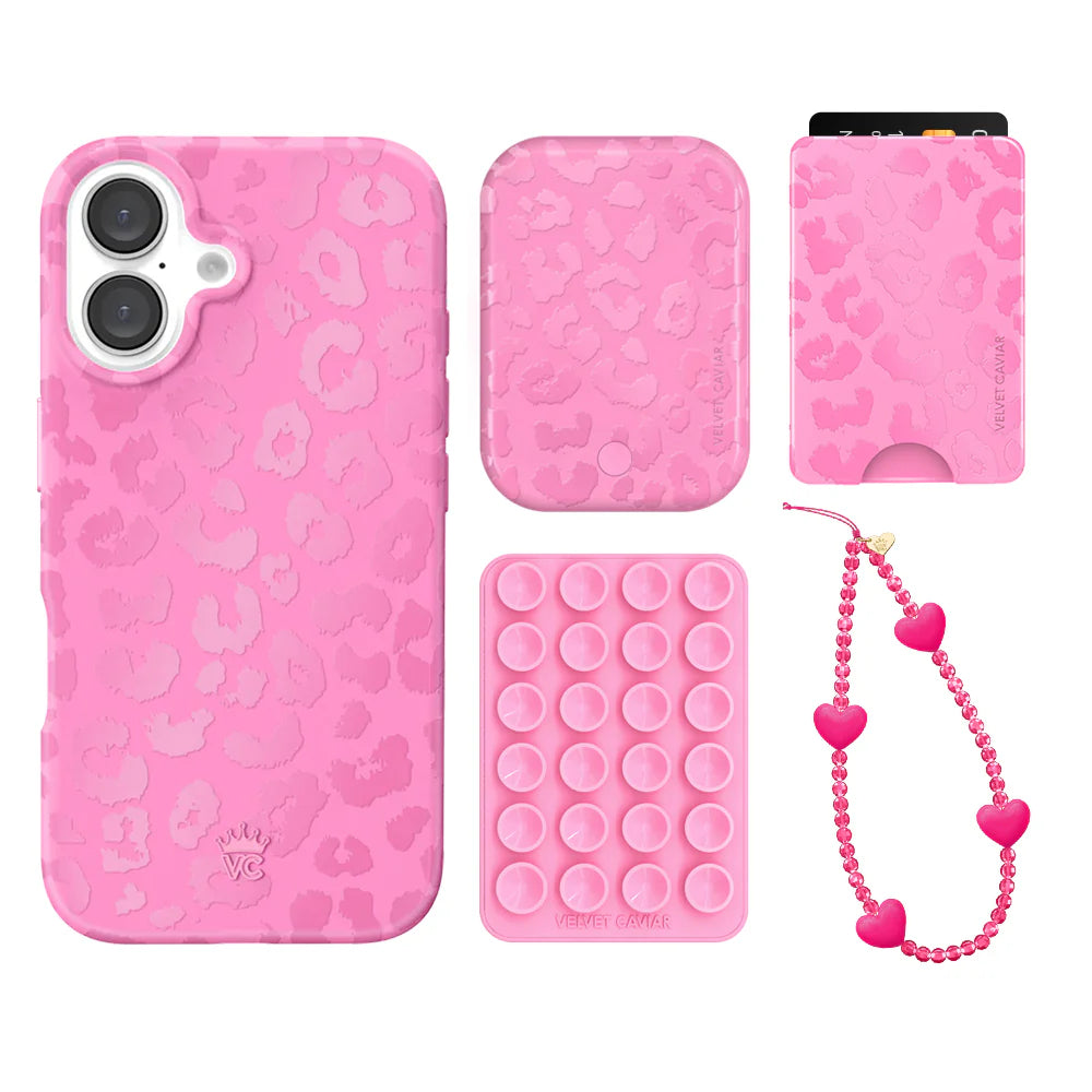 Hot Pink Leopard iPhone Bundle Set - Wallet