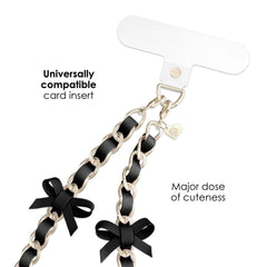 Black Bow Leather Chain Phone Charm